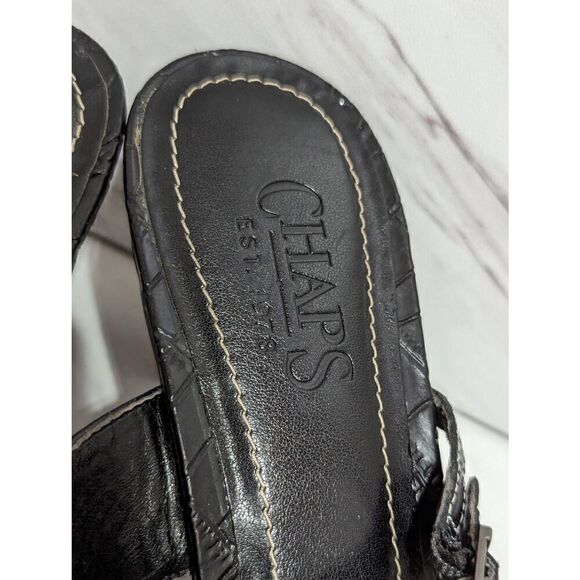 Chaps Women's Black Leather 3" Heel Croc Embossed Slide Kourtney Sandal Size 8 - Picture 9 of 12